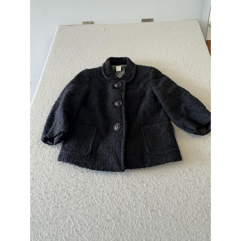 J.Crew Jacket Womens‎ 4 Black Wool Tweed Single Breasted Collared Short Lined